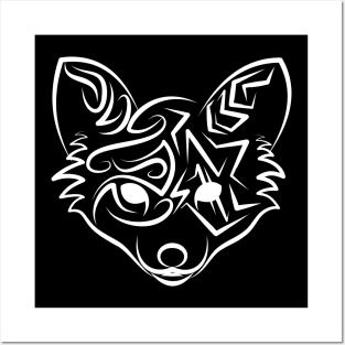 Black and White Tribal Fox Posters and Art